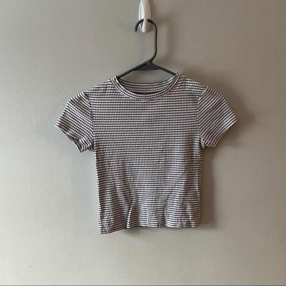 H&M black and white striped organic cotton ribbed cropped shirt | size small